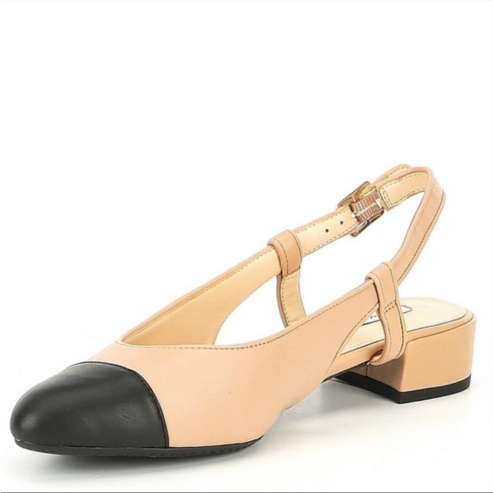 Alex Marie Black Cream Cap Toe Slingback Block Heel Flats Size 8.5 - Picture 4 of 12